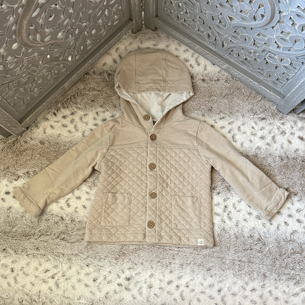 Burt’s Bees Baby Cream Button Up Hoodie Jacket Boys 18 Months Neutral Preppy
